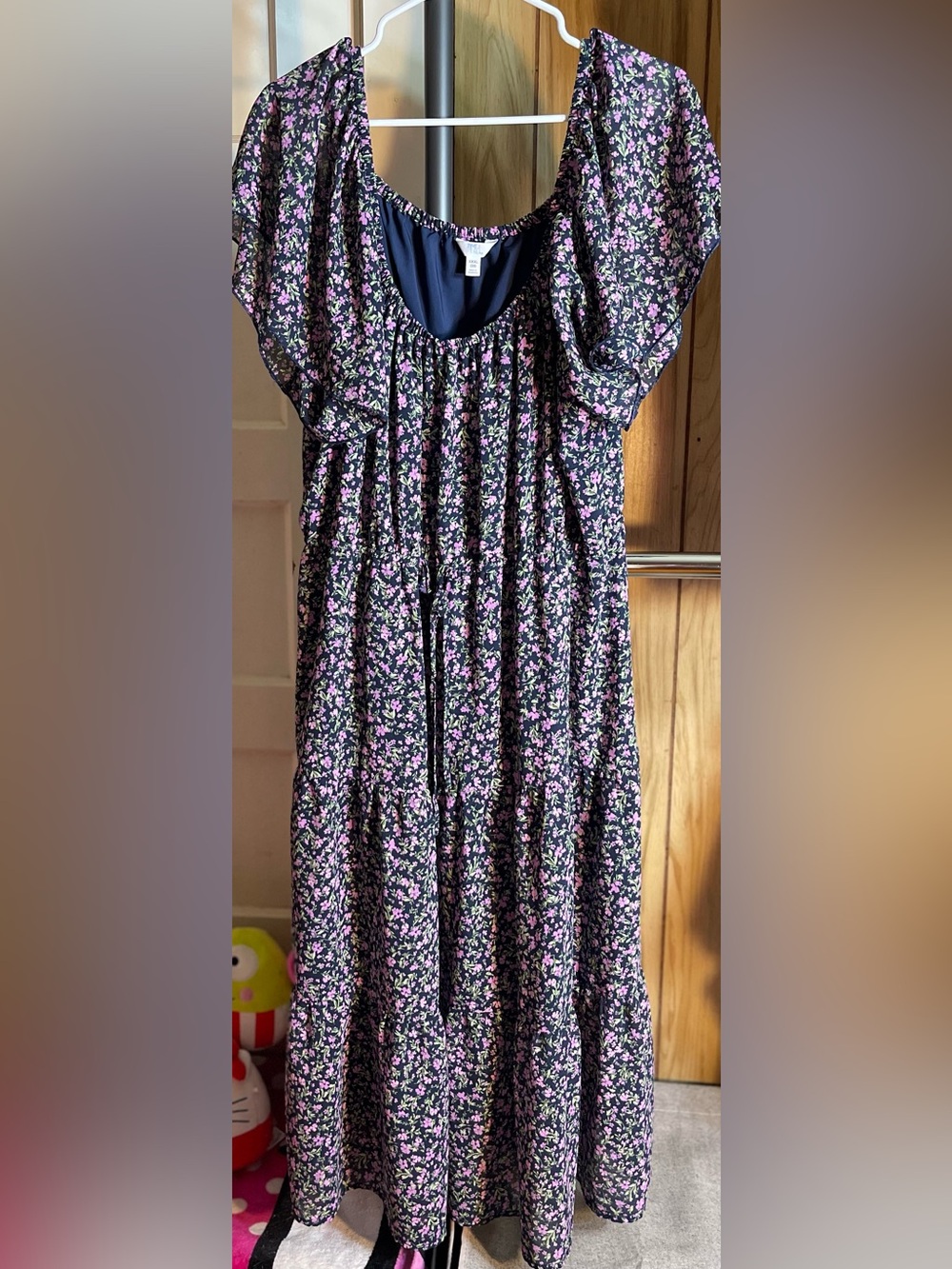 Floral Tiered Maxi Dress in Navy and Pink